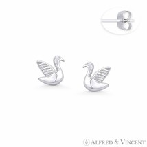 Swan Bird Couple Animal Life Love Charm Stud Earrings Solid .925 Sterling Silver - £11.59 GBP