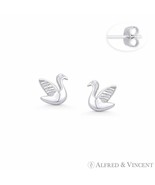 Swan Bird Couple Animal Life Love Charm Stud Earrings Solid .925 Sterlin... - $16.49