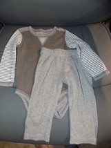 Burt’s Bees Baby Gray/White Shirt &amp; Pants 2PC Outfit Size 3-6 Months Inf... - £15.49 GBP