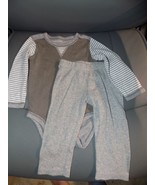 Burt’s Bees Baby Gray/White Shirt &amp; Pants 2PC Outfit Size 3-6 Months Inf... - £15.46 GBP