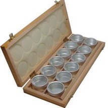Wood Organizer Box 12 Clear Storage Jars Jewelry Findings Beads Watch Co... - £22.74 GBP