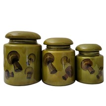 Vtg MCM 1969 LA Los Angeles Potteries Mushroom Canisters Set of 3 Rare Green HTF - £118.98 GBP