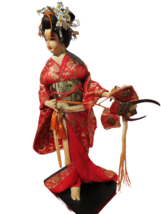 Vintage Japanese Collectible Geisha Doll On Base 16&quot;T W/ Silk Kimono Flaw - £19.68 GBP