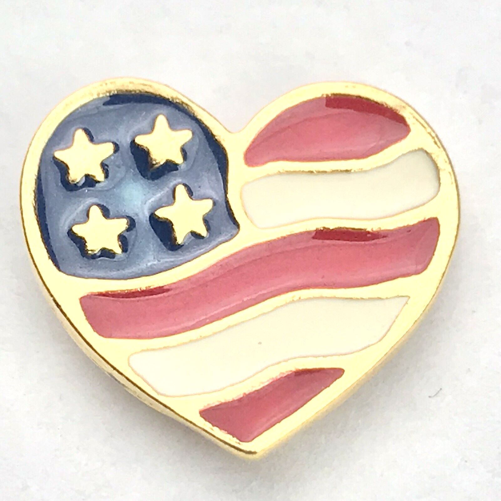 Heart Shaped Made In USA Flag Pin By Avon Gold Tone Enamel 2001 911 - $9.95
