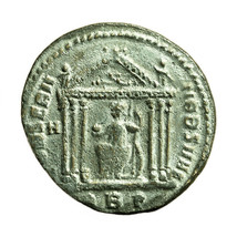 Roman Coin Maxentius Follis AE24mm Head / Hexastyle Temple Roma 03968 - $49.49