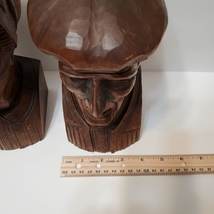 Hand Carved Wood Busts, J Alberdi Mid-Century Carving, Old Man & Woman, Bookends image 13