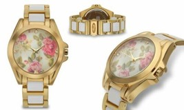 NEW Romilly 1420 Women&#39;s Rose Bud Collection White Enamel Floral Dial Gold Watch - £13.14 GBP