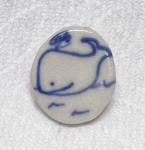 1 Handmade Pottery Button w Hand Painted Whale  7/8 x 3/4 inch - $4.46