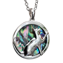 Cat Abalone Pendant Necklace Playful Cat 18&quot; Chain Paua Shell Ladies Jewellery - £13.88 GBP