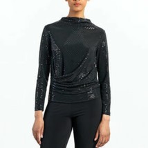 Clara Sun Woo shimmer embellished - high boat neck side draped top in Black - £54.66 GBP