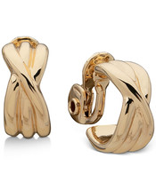 Anne Klein Cairo Gold-Tone Braided C Hoop Clip Earrings - £13.55 GBP