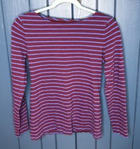J Crew Maroon Red Blue Striped Long Sleeve Painter Tee Size Small Shirt - $11.88