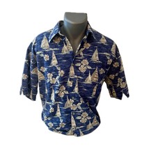 Men&#39;s Vintage Pierre Cardin Tropical Blue Sailboat Hawaiian Shirt Size Large - £9.49 GBP
