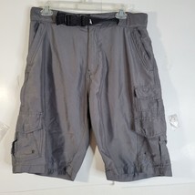 Mens Iron Co Gray Polyester Cargo Shorts Belt included Size 32 - £13.48 GBP