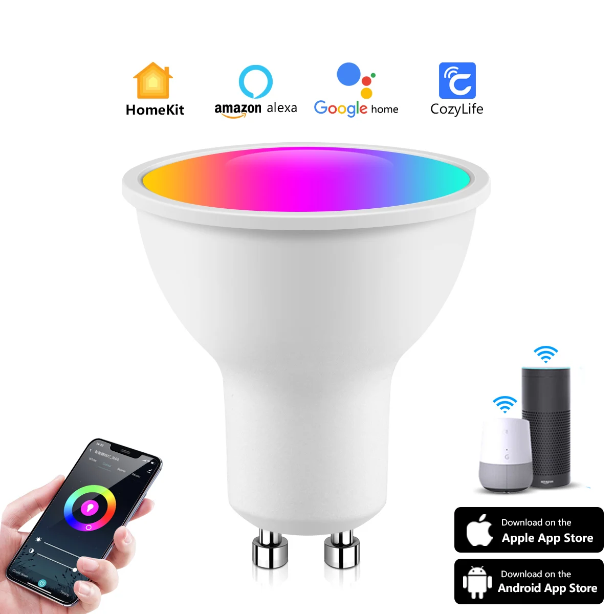 Homekit Smart WiFi LED Spotlight Bulb Dimming GU10 RGB Color Decor TV Background - £146.77 GBP