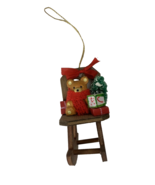 Vintage Teddy Bear Figurine Chirstmass Ornament  In Rocking Chair Brown 3&quot; - $8.50