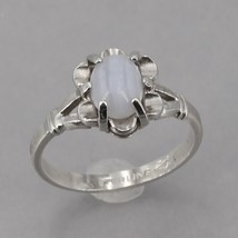 Vintage Vargas Dainty Sterling Silver Blue Lace Agate Cabochon Ring Size... - $19.99