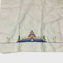 21x14 Decorative Asian Temple Towel Cross Stitch Petite Point Kitchen Te... - $18.67