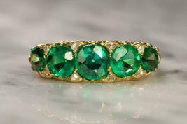 1.80Ct Round Cut Emerald &amp; Diamond Engagement Ring 14K Yellow Gold Finish - £81.60 GBP