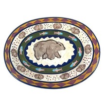 Cabin Large Serving Platter Bear Salmon Zrike Danna Cullen Design 19” Pl... - £112.10 GBP