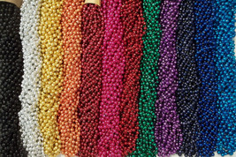 60 Mardi Gras Beads Party Favors Necklaces Round Metallic 12 Colors 5 Doz Choice - £15.57 GBP