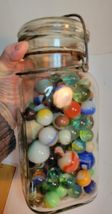 Acme 5 Star Shield Square Jar w Lid & Wire Bail Embossed Assortment of Marbles image 3