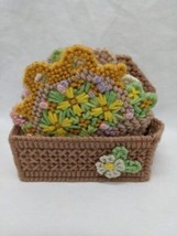 Set Of (5) Easter Flower Basket Cross Stitched Drink Coasters - $43.55