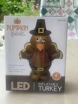 Pumpkin Hollow Indoor/Outdoor 4&#39; LED Inflatable Pilgrim Turkey Blow Up Lights up - £71.21 GBP