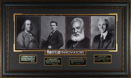 American Innovators unsigned 23x38 4 Photo Engraved Signature Series Leather Fra - £185.13 GBP