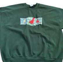 Womens Sweater Crew Neck 2XL Green Cardinal Birds Embroidered Green - $17.82