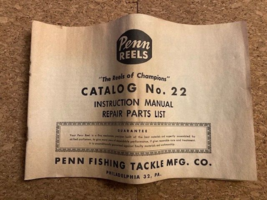 1955 PENN REELS CATALOG No. 22 Instruction Manual and Repair Parts List - $11.75