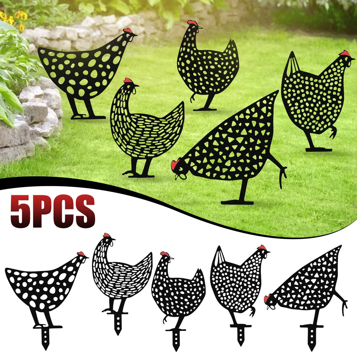 5Pcs Chicken Yard Art Outdoor Garden Backyard Lawn Stakes Acrylic Hen Ho... - €35,60 EUR