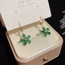 18K Gold Plated Green Crystal Flower Dangle Drop Earrings for Women - $9.99
