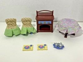 Fisher-Price Loving Family dollhouse dining room table chairs buffet food - $22.76