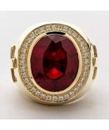 3Ct Oval Cut Lab Created Ruby Men&#39;s Engagement Ring 14K Yellow Gold Plated - $235.19