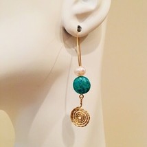 Turquoise Genuine Pearl 14k Gold Filled Earrings Handmade - £30.85 GBP