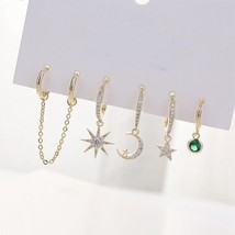 SIPENGJEL 6 Pcs Fashion Cubic Zircon Star Moon Hoop Earrings Set For Women Korea - £7.99 GBP