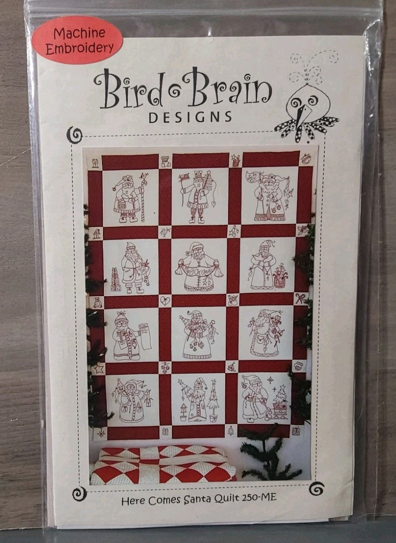 Bird Brain Designs Here Comes Santa Redwork Quilt Pattern Embroidery 2014 - $9.55