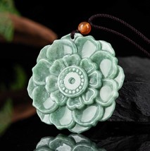 Natural Myanmar Jade Lotus Flower Pendant Necklace, Burmese Jadeite - £33.45 GBP