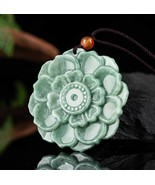 Natural Myanmar Jade Lotus Flower Pendant Necklace, Burmese Jadeite - $779.73 MXN