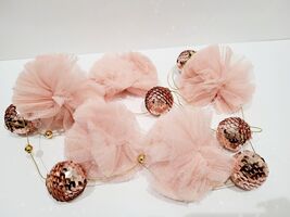 Christmas Shabby Chic Gold Blush Pink Tulle Sequins Tree Garland 6&#39; New - $495.96 MXN