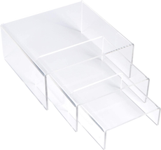 Acrylic Display Risers Clear Stand Set of 3 Small Low Profile Tiered - $14.71