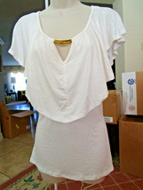 CREAMY WHITE TOP DRESSY BLOUSE Long w/ Flowing Yoke Neckline Size M - $7.99