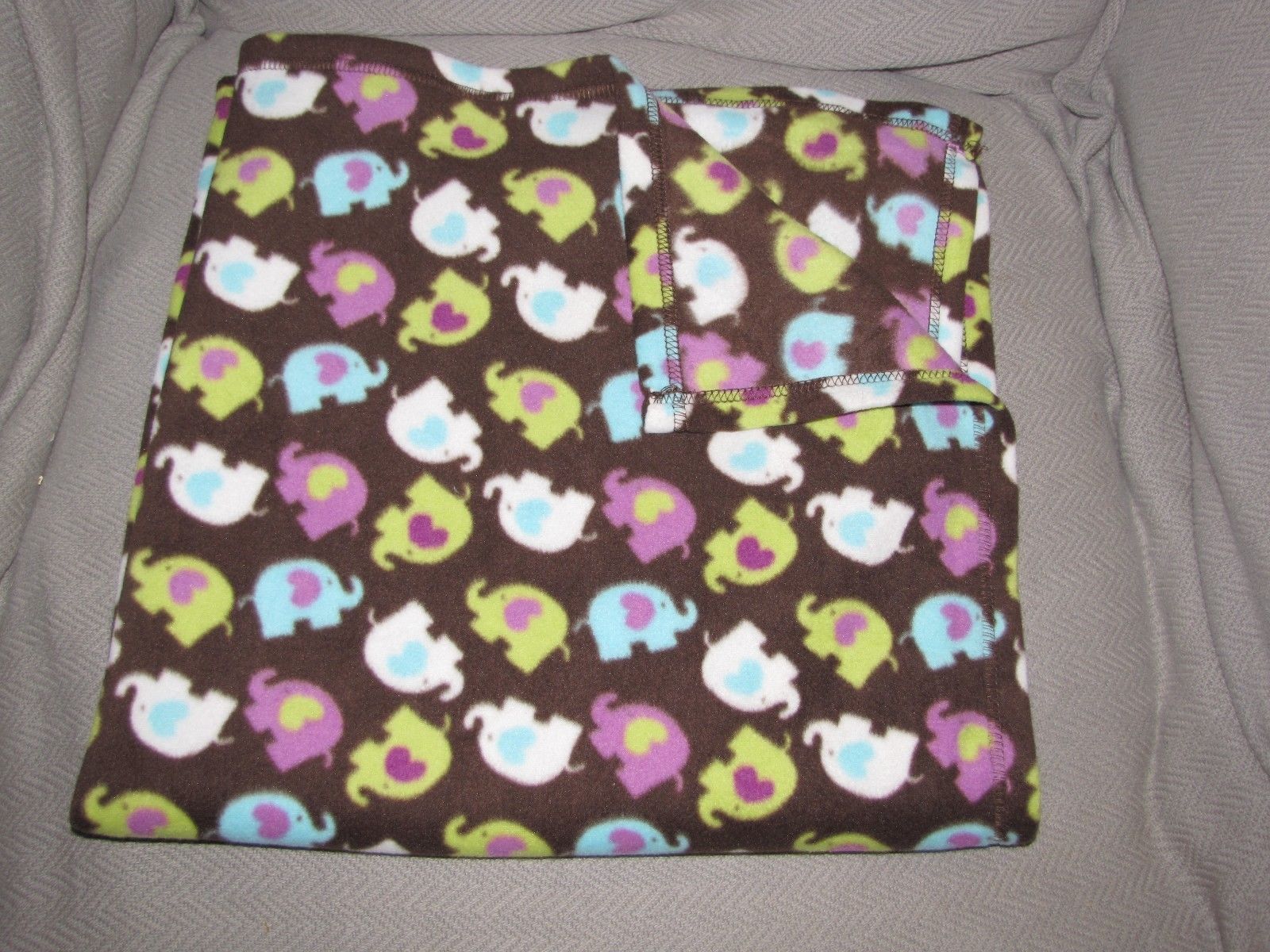 BABY STARTERS BROWN PURPLE BLUE LIME GREEN WHITE FLEECE ELEPHANT BLANKET NWOT - $34.05