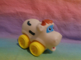 Vintage Rare Rubber Cow Animal Toy On Yellow Plastic Wheels - £3.08 GBP