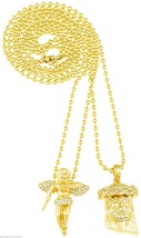 Jesus With Angel Necklace Set New Iced Out Mini Pendants 27 Inch Ball Chains - £13.58 GBP