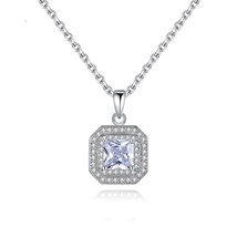 Crystal &amp; Cubic Zirconia Silver-Plated Octagon Pendant Necklace - £12.76 GBP