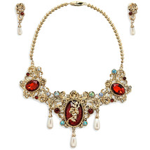 Disney Store UK Beauty and the Beast Enchanted Rose Necklace &amp; Earrings Set - £70.28 GBP