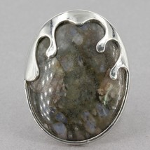 Jay King Sterling Silver Unknown Stone Ring Unique Drippy Bezel Setting Sz 7.75 - £31.96 GBP