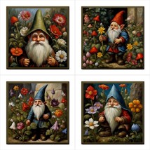 Ceramic Tile Set Garden Gnome Flower Art Of 4 Decorative Backsplash Tiles Lot - £45.03 GBP